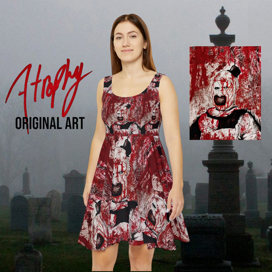 Atrophy Original Horror Clown Painting Skater Dress